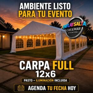 carpa estructural 12x6 mts+iluminación+pasto sintético
